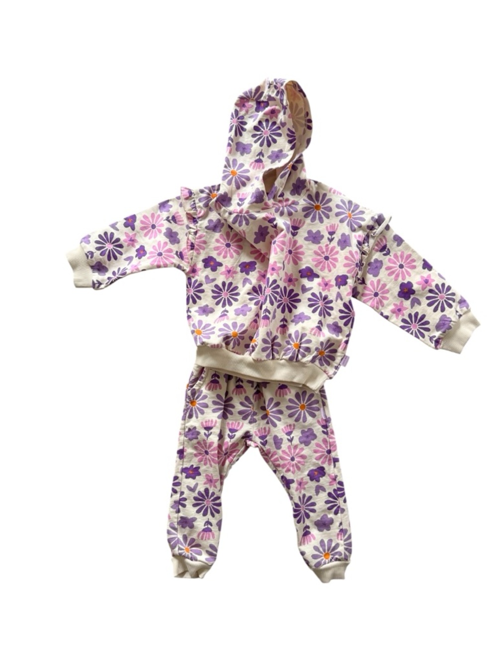 Floral Hooded Two-Piece Set - Pink & Purple Flowers
